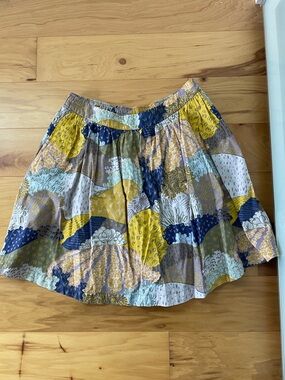 Boden Floral Patchwork Circle Skirt in Yellow, Navy & Gray